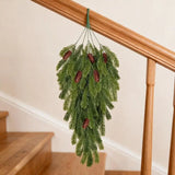 Teardrop Shape Artificial Christmas Pine Branches with Faux Pine Cone Green Hanging Snowy Norfolk Pine Needles Plastic Simulated