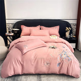 Flowers Embroidery Bedding Set Light Luxury Brushed Four-Piece Set Girl Bedroom Decor King Duvet Cover Set Bed Sheet Pillowcases