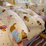 Ins Bedding Set Purple Love Stripe Double Layer Yarn Four Piece Dormitory Girl Heart Bed Sheet And Quilt Set Washed Cotton