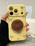 Cartoon Cute Bowknot Bracket Soft TPU Phone Case For iPhone 17 16 15 14 13 Pro Max Stand Holder Back Cover