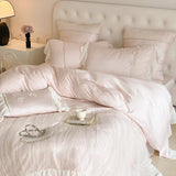 Pink Romantic Lace Princess Wedding Bedding Set Lyocell Bamboo Fiber Soft Silky Duvet Cover Flat/Fitted Bed Sheet Pillowcases