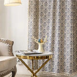 Clochef 1pc American Vintage Farmhouse Curtain Bohemian Imitation Linen Pure Hand Sewn Fringe Curtains Blue And White Porcelain
