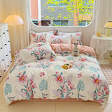 100% Cotton Skin-friendly Four Piece Set Soft Duvet Cover Set Single Couple Flower Printed Comforter Bedding Set for Adults Kids