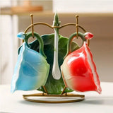 Family Afternoon Tea Ceramic Coffee Cup Set, High-quality Teapot , Creative Enamel Colored Handcrafted Rose Tea Set, Friend Gift