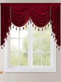1pc Light Luxury European Modern Red Velvet Tassel Lace Water Wave Curtain Head