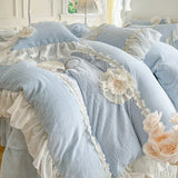 Winter Thickened Warm Milk Velvet Flowers Lace Ruffles Princess Bedding Set Duvet Cover Bed Sheet Quilted Bedspread Pillowcases