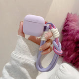 Lovely Lavender Purple Matte Silicone Earphone Case Weave Anti-Loss Lanyard For Apple AirPods 1 2 3 4 Pro 2 Soft Protection Cove