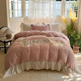 Vintage French Lace Ruffles 100% Cotton Double Yarn Soft Comfortable Bedding Set Duvet Cover Bed Sheet/Fitted Sheet Pillowcases