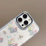 Glitter 3D Colorful Butterfly Clear Phone Case For iPhone 16 15 14 13 12 Pro Max Shiny Love Heart Back Cover Funda