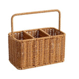 Large Capacity Woven Basket with Handle Easy Clean Storage Tray Woven Weaving Smooth Corner Utensil Organizer Basket