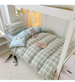 Japan Style Bedding Set Plaid Duvet Cover Set With Sheet Bedroom Decor Skin Friendly King Single Double Bedding Set Home Textile