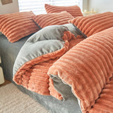 Soft Fluffy Wide Ribbed Faux Rabbit Fur Duvet Cover Autumn Winter Warm Thick Plush Quilt Cover for Single Double Bed Bedding Set