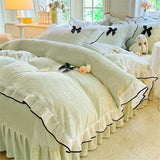 Korean Princess Style With Black Bow Lace Ruffles Pleat Milk Velvet Bedding Set Bedroom Decor Duvet Cover Bed Sheet Pillowcase