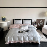 Chinese Style Orchid Embroidery Luxury Bedding Set 800TC Lyocell Silky Cooling Duvet Cover Flat/Fitted Bed Sheet Pillowcase 4Pcs