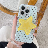 Magnetic Double-Layer Blue Coffee Polka Dot + Big Star Stand Suitable for Apple for Iphone16Promax Case/For Iphone15Promax Case/14Pro Case/13 Iphonecase/Fashion Women's Mobile Phone Case/Simple Mobile Phone Case