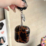 korea luxury amber colour gloss earphone case for airpods 4 3 2 1 pro 2nd wireless bluetooth charging box 3D love heart pendant