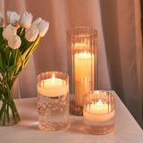 Ribbed Glass Hurricane Candle Holders Home Decor Pillar Candles Glass Vase Floating Candle Wedding Ornaments