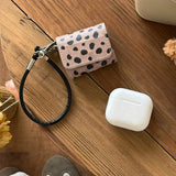 Luxury leather leopard print earphone bag case for airpods 1 2 3 4 pro 2 protection cover with bracelet fall prevention couple