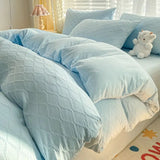 Argyle Jacquard Bedding Set Duvet Cover Pillowcases Flat Sheet Washed Cotton Solid Color Bed Linen Duvet Cover Set