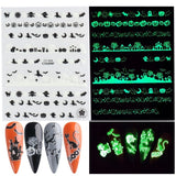 3D Luminous Nail Stickers Decals Black White Spider Web Skull Alien Planet Glow In The Dark Halloween Manicure Foils Tattoo Tips