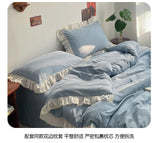 INS Princess Style Bedding Sets Ruffle Lace Bow Quilt Cover Home Romantic Bedclothes Decor Woman Girls Bedroom Duvet Cover 4pcs
