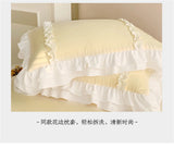 Elegant Lace Bedding Sets Luxury Bed Linen Korean Princess Style Washed Cotton Ruffle Duvet Cover Bed Sheet Pillowcases for Girl
