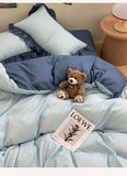 Princess Style Bedding Set Soft Solid Color Ruffle Duvet Cover Set Comforter Pillowcase Bed Sheet Washed Cotton Four Pieces Set