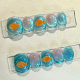 10Pcs Short Handmade Press On Nails Full Cover Cat Eye Shell Design Ocean Bubble Cute Fake Nails Wearable Manicure Nail Tips Art
