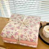 Ins floral print Bedding set knitted cotton Flat sheet set Four pieces duvet cover double layer-yarn 4Pcs lovely Fitted sheet
