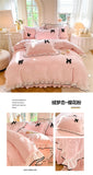 Korean Princess Style With Black Bow Lace Ruffles Pleat Milk Velvet Bedding Set Bedroom Decor Duvet Cover Bed Sheet Pillowcase