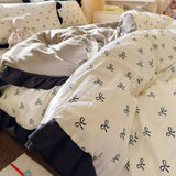Korean Princess Style 4Pcs Floral Ruffles Bedding Set Single Queen Size Soft Skin-friendly Washed Cotton Duvet Cover Pillowcase
