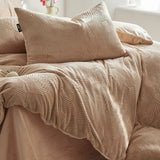 Thickened Simple Design Milk Fleece 4pcs Bedding Sets Carving Winter Warm Quilt Cover Bedspread Pillowcase for Home Bed