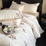4Pcs Luxury Vintage Rose Flowers Embroidery Bedding Set 1000TC Egyptian Cotton Duvet Cover Bed Sheet Fitted Sheet Pillowcases