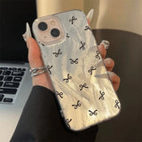 Luxury Laser Silver Bowknot Case For iPhone 15 14 13 16 12 Pro Max Shockproof IMD Cover Coque