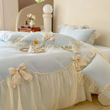 French Princess Style Bedding Sets Ruffle Lace Bow Quilt Cover Romantic Wedding Bedclothes Decor Woman Girls Bedroom Duvet Cover