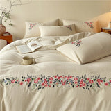 Linen Cotton Bedding Set Breathable Embroidery Bed Linens Sheet Pillowcase Duvet Cover Sets Underwear