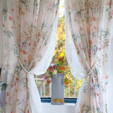 Double Layer Idyllic Flowers Tulle Curtains for Living Room Elegant Rural Floral Gauze Curtains for Kitchen