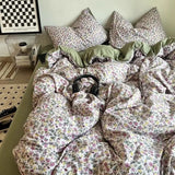 Korean Style Ins Retro Fresh Floral Washed Cotton Bed Four Piece Duvet Set, Student Dormitory Bed Sheet Three Piece Set
