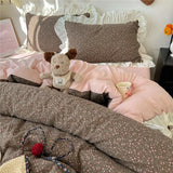 3/4Pcs Korean Princess Style Floral Ruffles Bedding Set Single Queen King Size Duvet Cover Set Bed Sheet Pillowcases