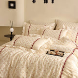 Premium Washed Cotton Bedding Sets Luxury Princess 100% Cotton Bed Set Organza Lace Sequins Duvet Cover Bed Sheet Pillowcases