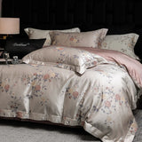 600TC Lyocell Cotton Flowers Jacquard Soft Silky Bedding Set Queen King Size Duvet Cover Bed Sheet/Fitted Sheet Pillowcases 4Pcs