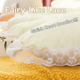 Korean Style  Pure Color Reading Pillow with Lace Trim Backrest  and Anti-Collision Waist Belt, Large Backrest Support Bolster