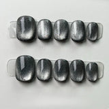 10Pcs Black Handmade Press On Nails Full Cover Cat Eye Star Design Short Round Ballerina False Nails Wearable Manicure Nail Tips