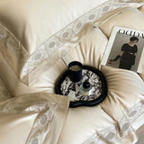 Luxury Hollow Embroidery Wide Edge Bedding Set 1000TC Lyocell Cotton Soft Silky Duvet Cover Flat/Fitted Bed Sheet Pillowcases