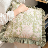 High End Home Ruffle Edge Pillow Cushion Bedroom Bedside Sofa Cushion Pillow Cover With Core Green And Pink Removable washable