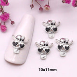 10-Pcs Halloween Ornaments 3D Metal Nail Art Decorations Gold Silver Black Skull Spider Hand Skeleton Design Nail Accessories