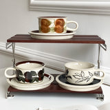1Set Mid-Century Style Hand-Painted Flower Pattern Ceramic Cup and Saucer, High-End Exquisite Coffee Cup and Saucer, Suitable for Home Decoration, Home Drinking Water, Home Daily Use, Party, Breakfast Milk Cup, Afternoon Tea