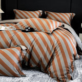 Modern Stripe 100% Egyptian Cotton Luxury Bedding Set 4Pcs Minimalist Style Soft Duvet Cover Set Pillowcases for Bedroom Decor