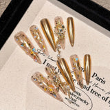 Handmade Press On Nails Luxury Long Fake Nails Stiletto Wearable Full Flash Rhinestones False Nails With Designs Almond Nail Tip