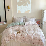 Korean Princess Style Floral Lace Ruffles 100% Cotton Bedding Set Duvet Cover Bed Sheet Pillowcase 4Pcs